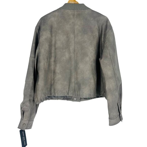 Marc New York Womens Grey Faux Leather Snap Button Long Sleeve Bomber Jacket L - Picture 2 of 11